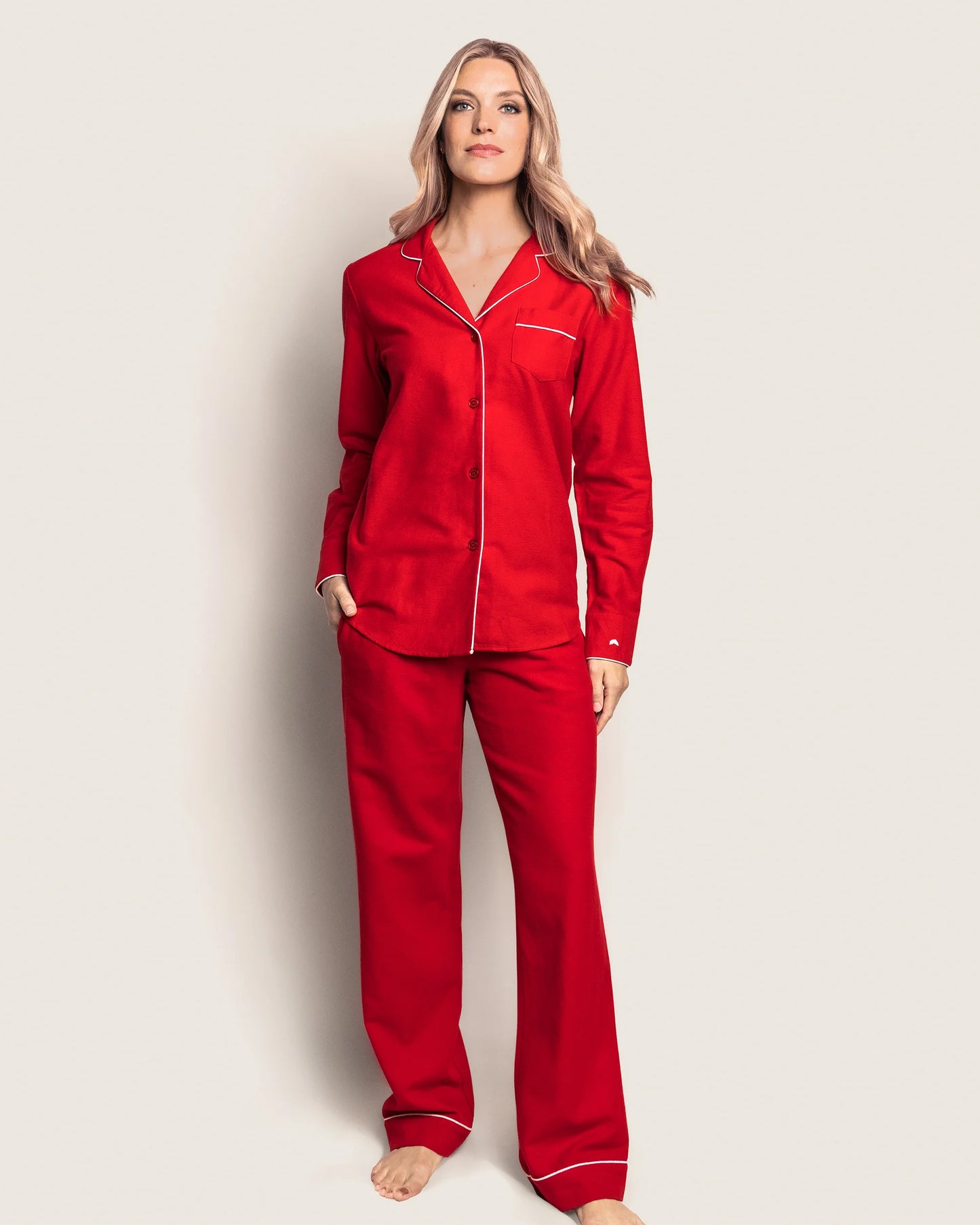 Women's Flannel Pajama Set in Red - Petite Plume