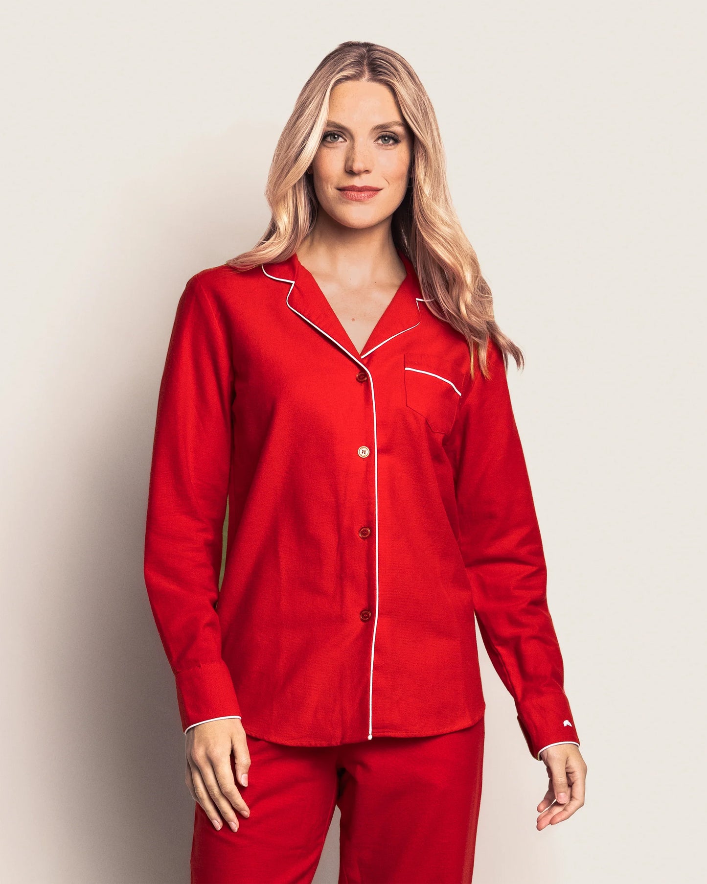 Women's Flannel Pajama Set in Red - Petite Plume