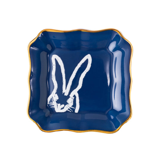 Bunny Portrait Plates - Blue with Hand-Painted Gold Rim - Hunt Slonem Hop Up Shop