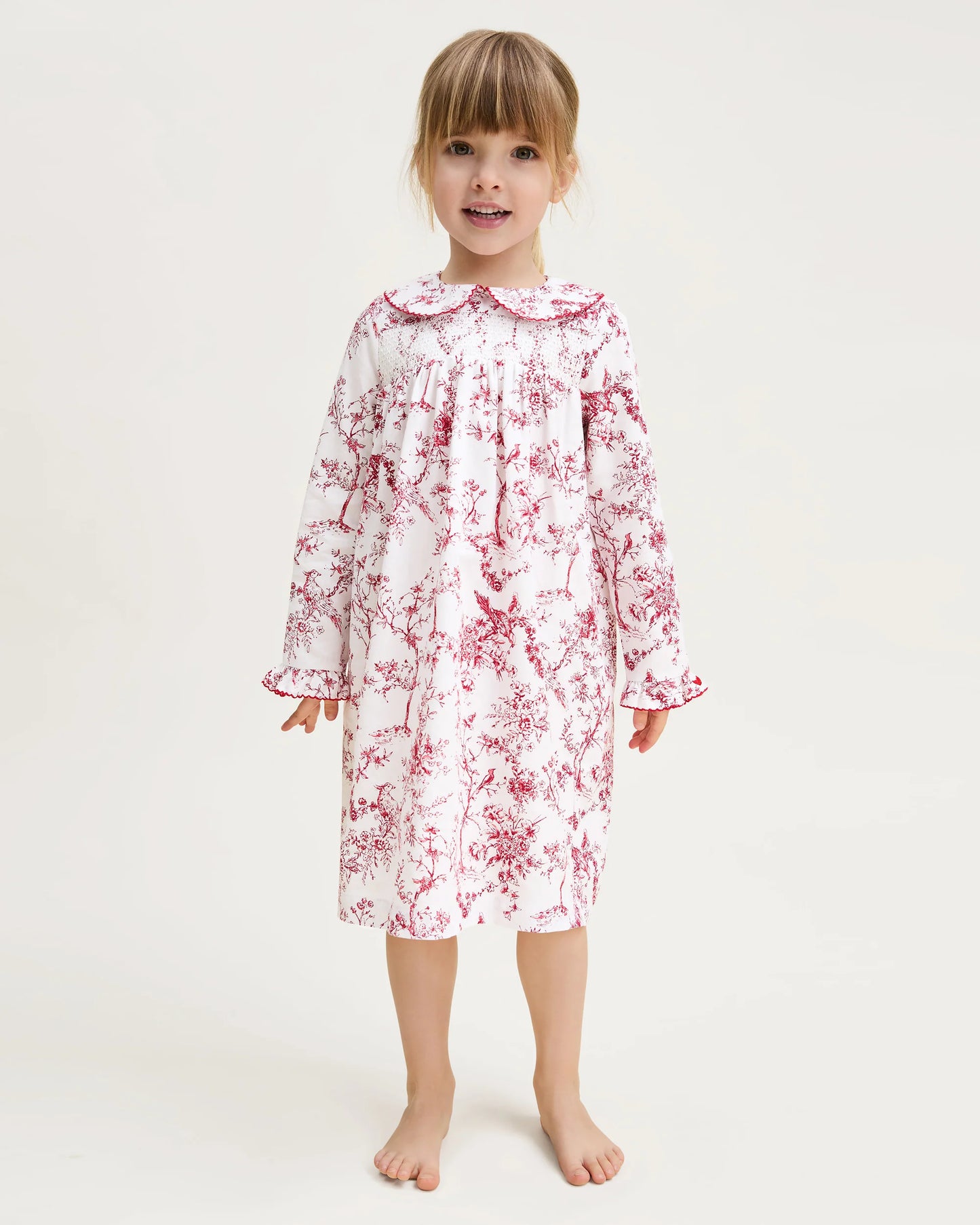 Girl's Twill Eloise Nightgown in Red Timeless Toile - Petite Plume