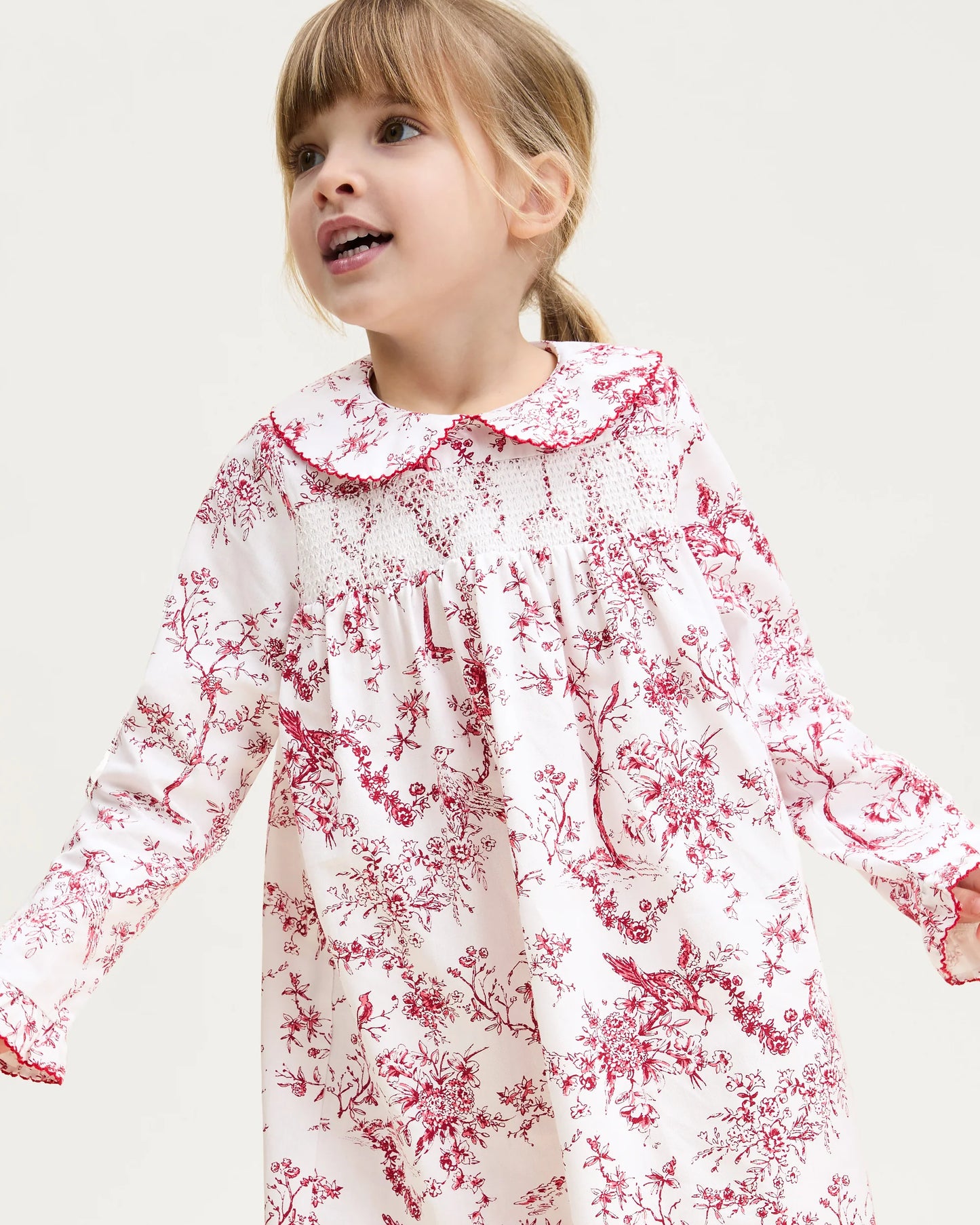 Girl's Twill Eloise Nightgown in Red Timeless Toile - Petite Plume
