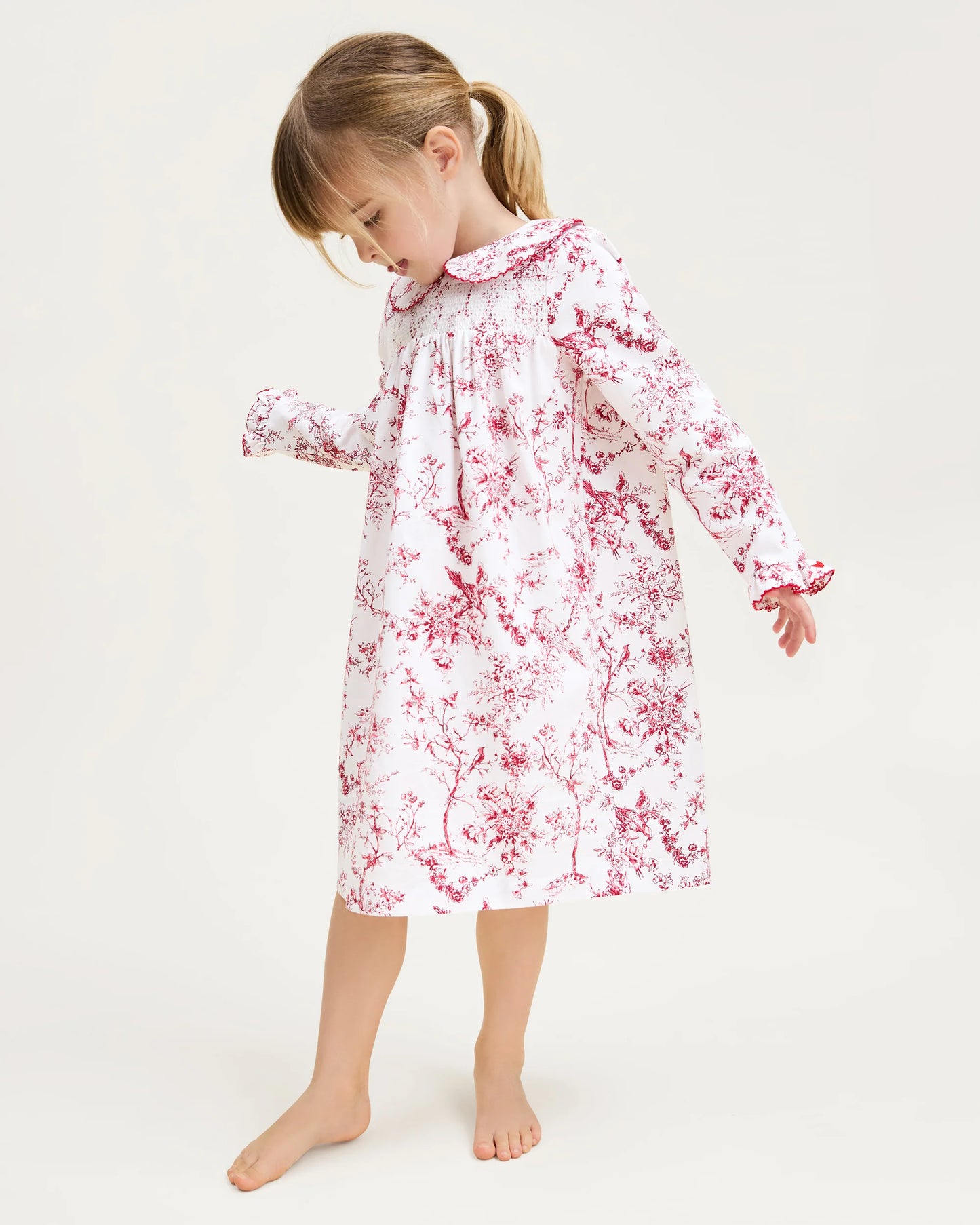 Girl's Twill Eloise Nightgown in Red Timeless Toile - Petite Plume