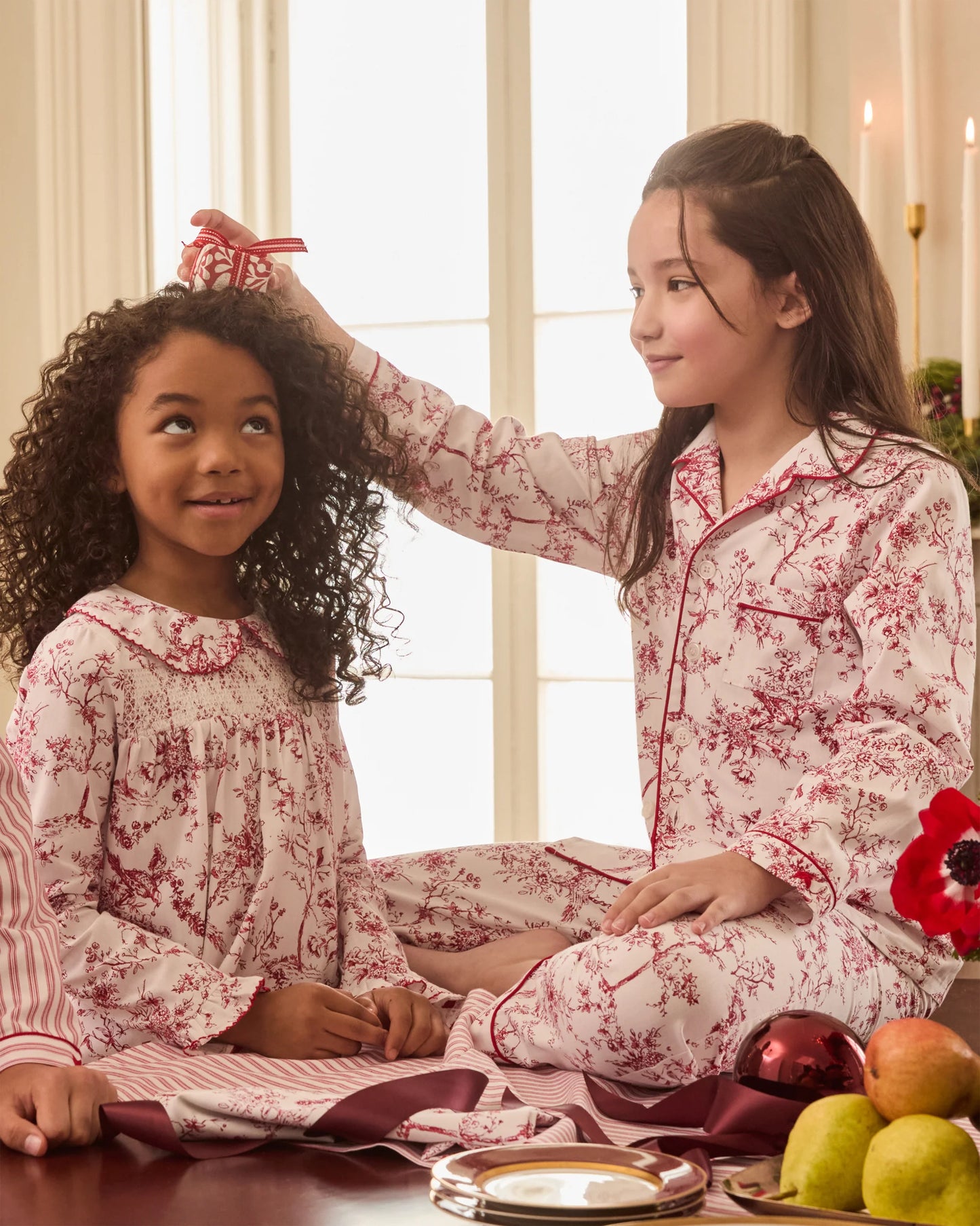 Girl's Twill Eloise Nightgown in Red Timeless Toile - Petite Plume