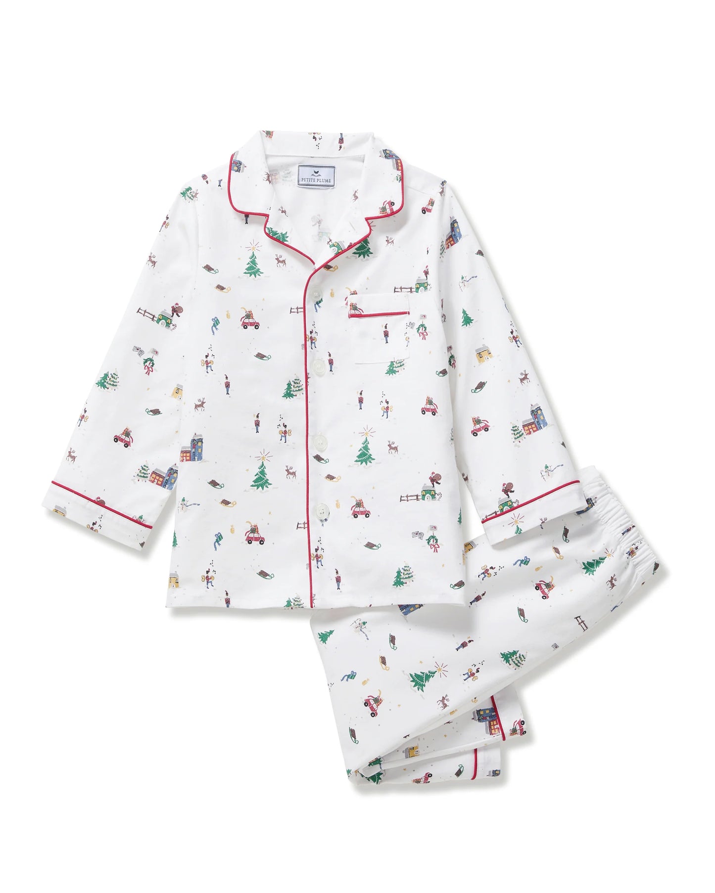Kid's Twill Pajama Set in Holiday Town - Petite Plume