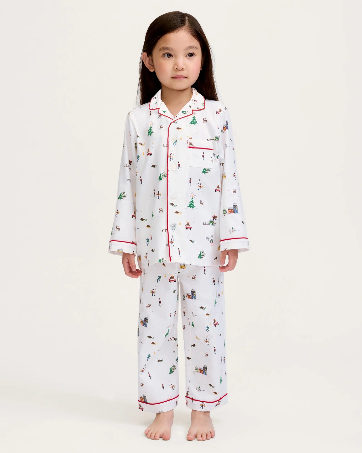 Kid's Twill Pajama Set in Holiday Town - Petite Plume