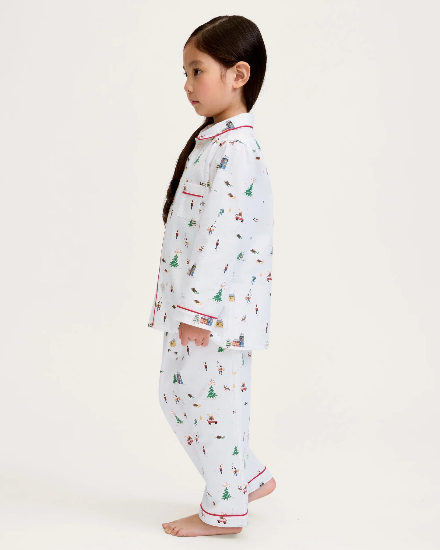 Kid's Twill Pajama Set in Holiday Town - Petite Plume