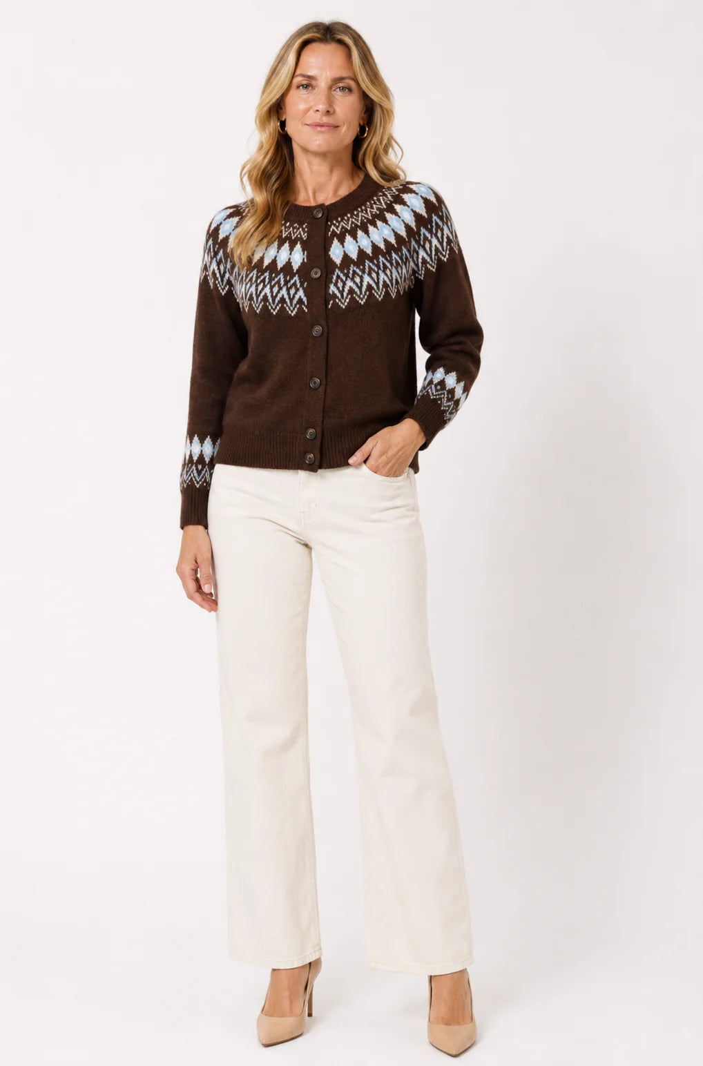 The Willa Fair Isle Cardigan - Cocoa Combo - Burgess Collection