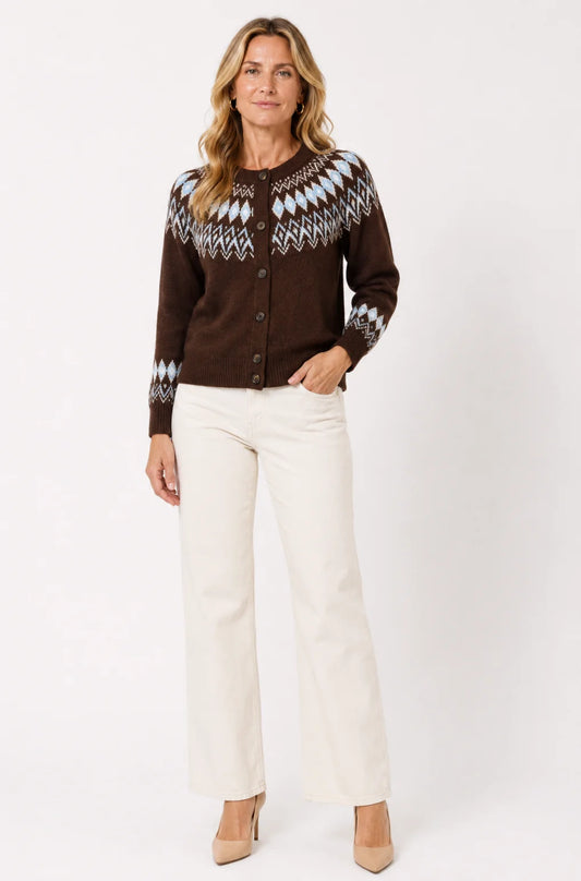 The Willa Fair Isle Cardigan - Cocoa Combo - Burgess Collection