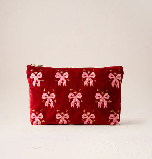Dazzling Bows Velvet Everyday Pouch - Rouge - Elizabeth Scarlett