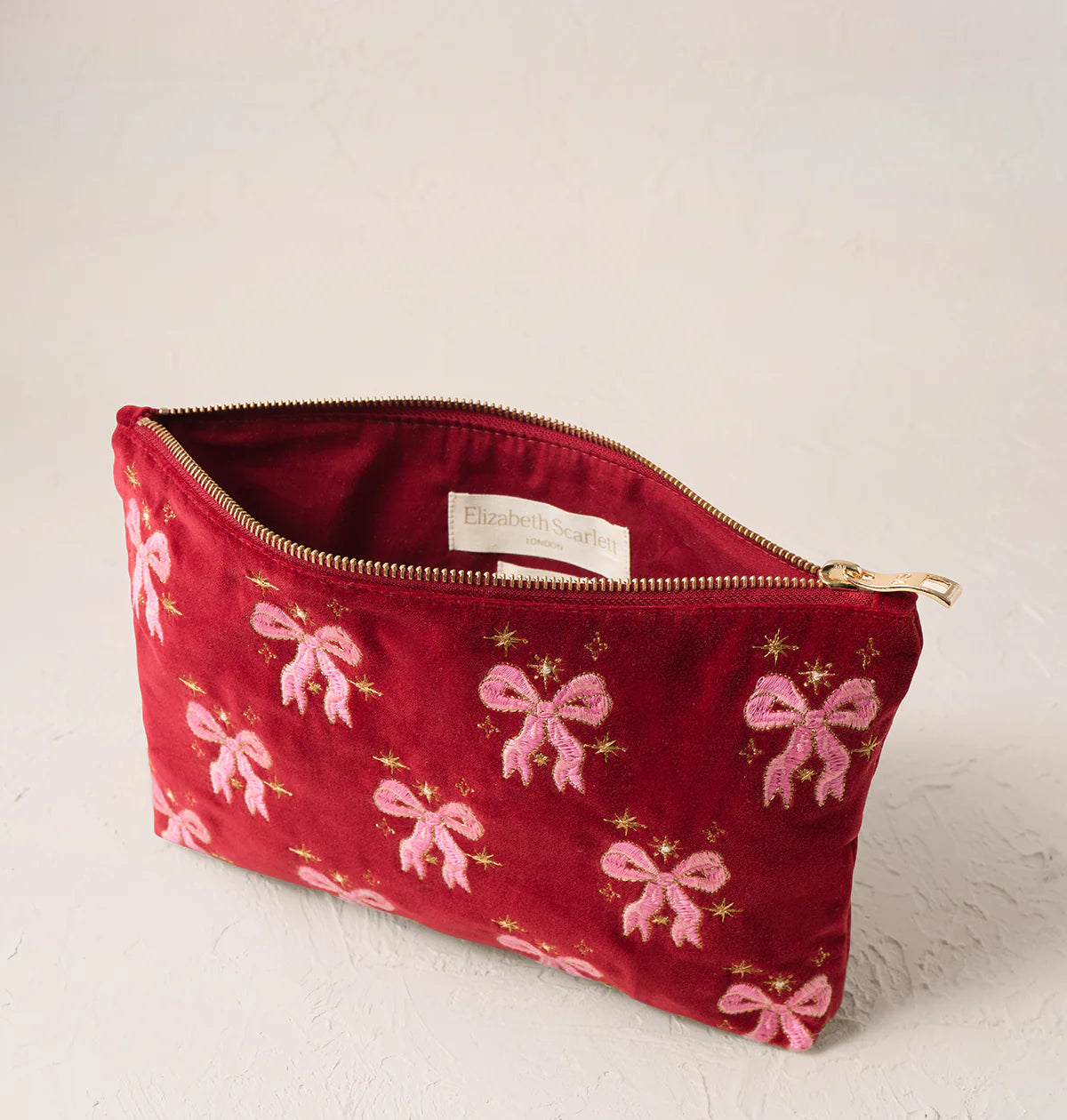 Dazzling Bows Velvet Everyday Pouch - Rouge - Elizabeth Scarlett