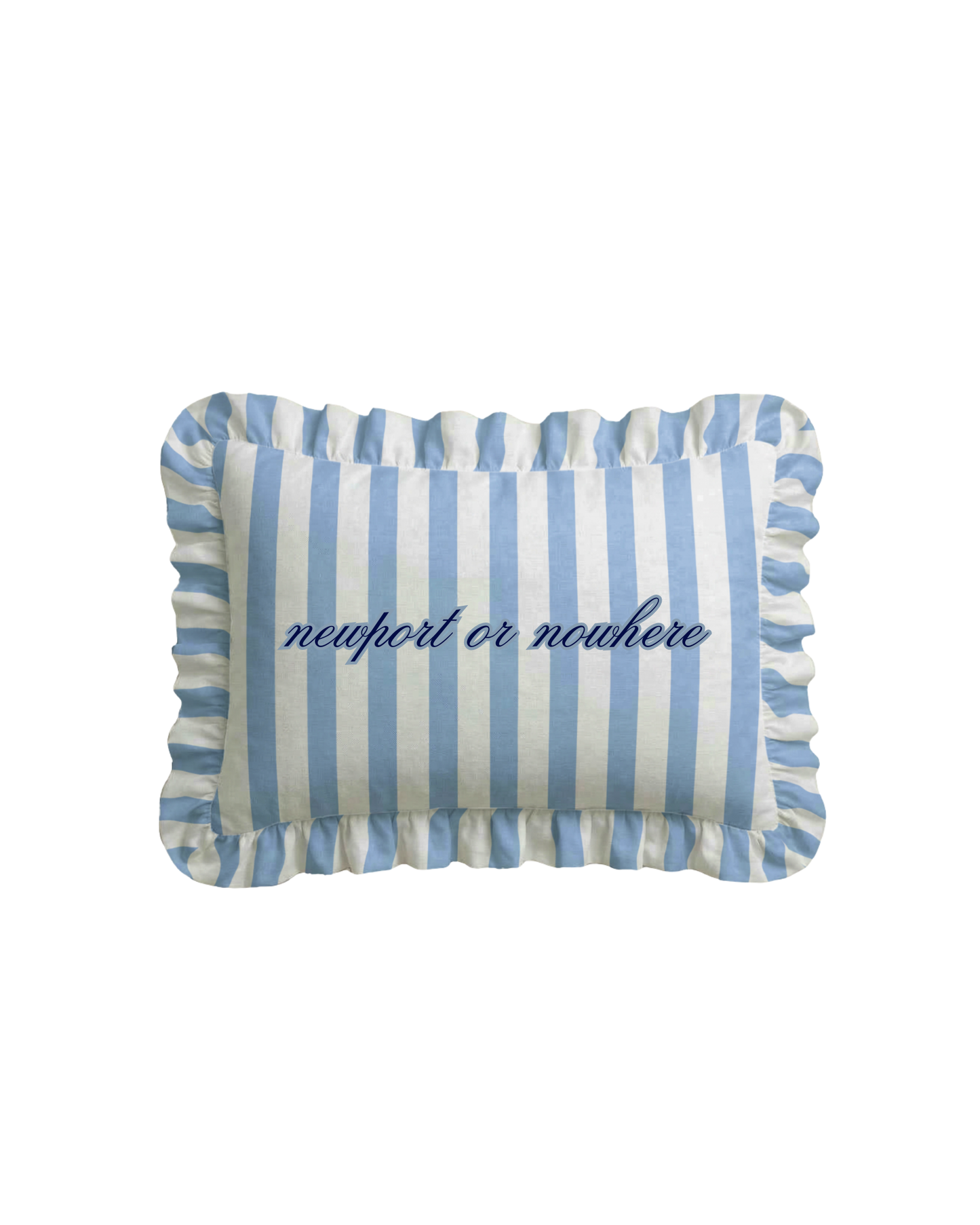 Newport or Nowhere Ruffled Embroidered Pillow - Newport Blue