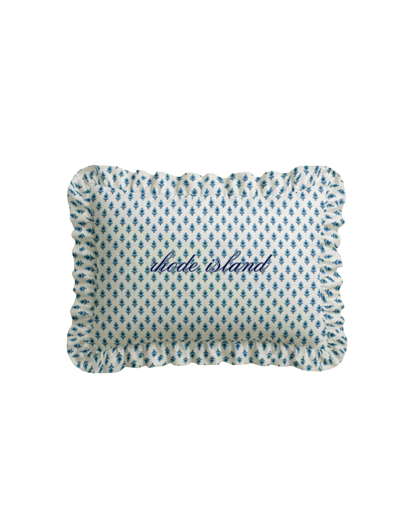 Rhode Island Ruffled Embroidered Pillow - Bitty Block Blue