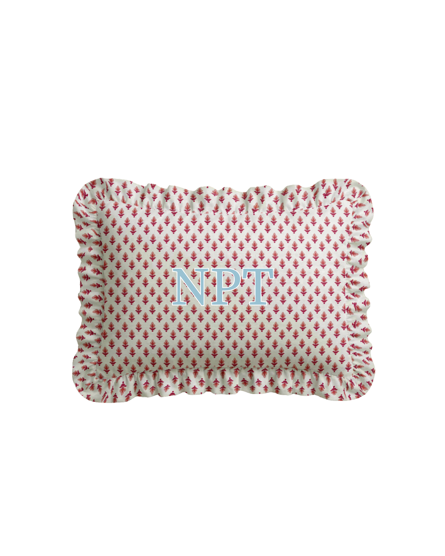 NPT Ruffled Embroidered Pillow - Bitty Block Red