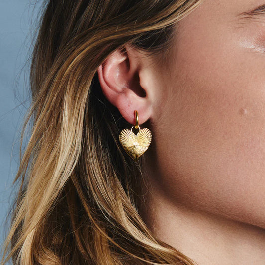 Small Ribbed Heart of Gold Huggies - Hart Jewelry