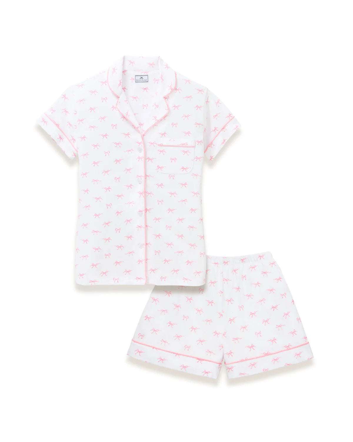 Women's Pima Short Sleeve Short Set in Blushing Bows - Petite Plume