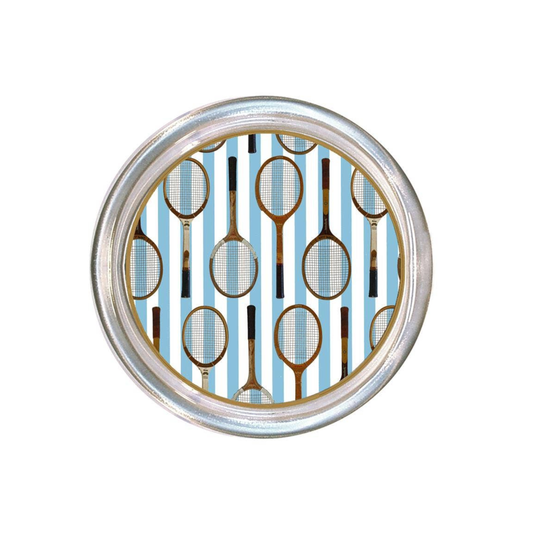 Antique Tennis Racket Pattern Blue Stripes