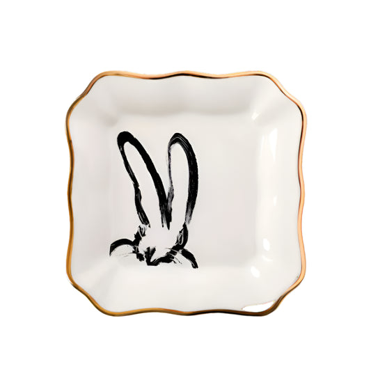 Bunny Portrait Plates - White with Hand-Painted Gold Rim - Hunt Slonem Hop Up Shop