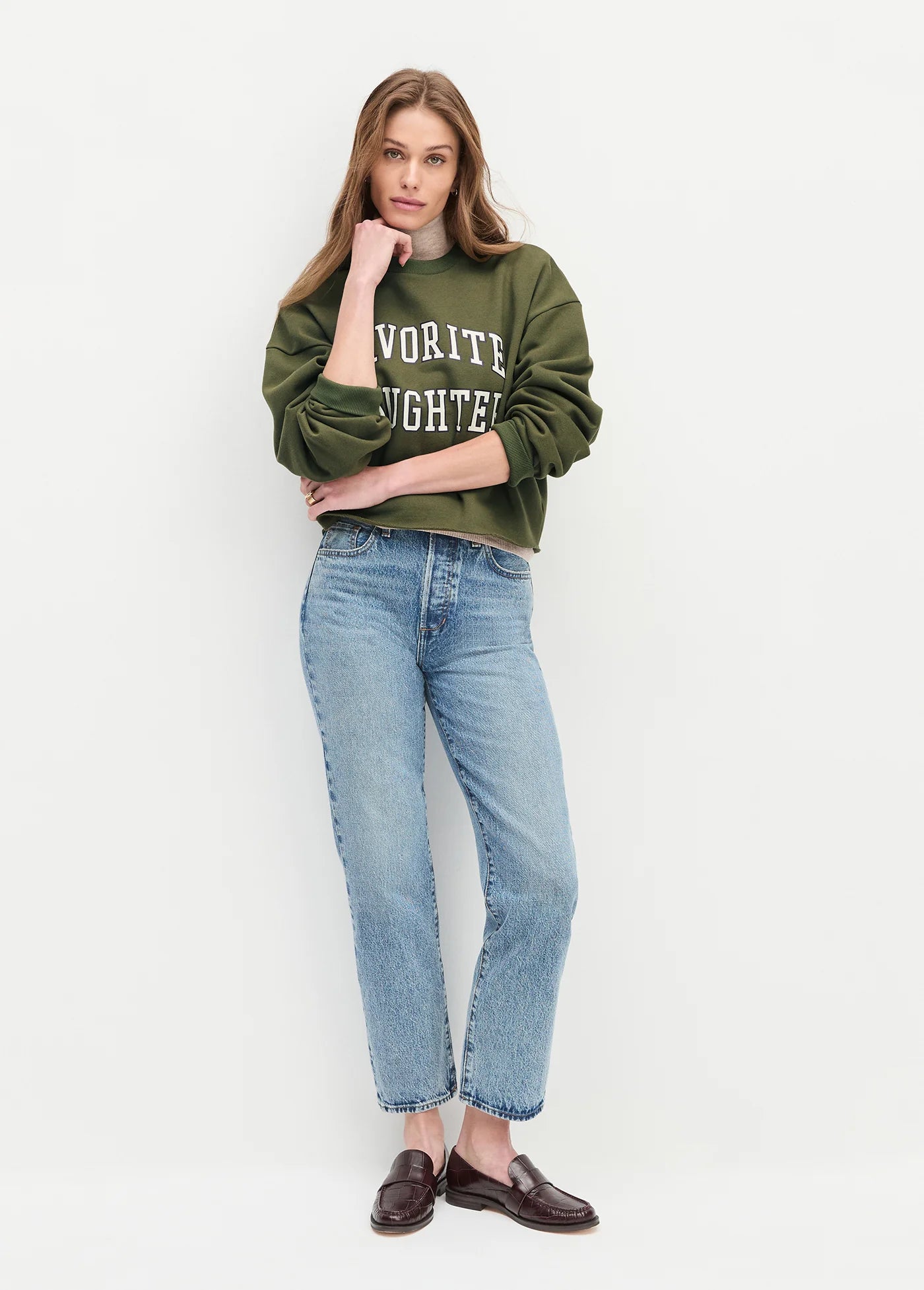 The Cropped Collegiate Sweatshirt - Green - Favorite Daughter