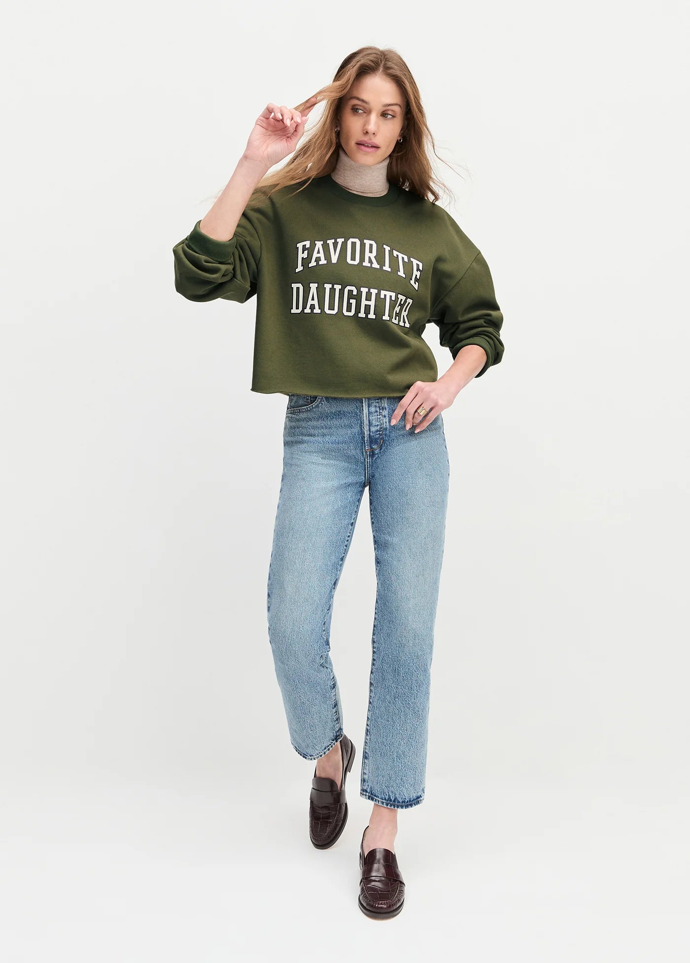 The Cropped Collegiate Sweatshirt - Green - Favorite Daughter