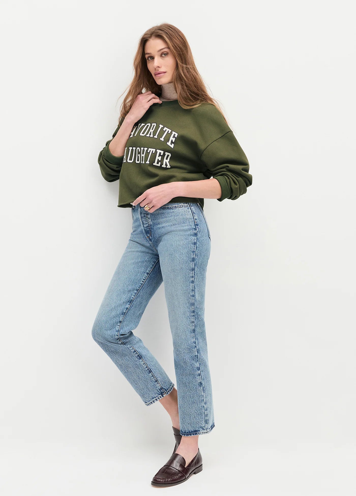 The Cropped Collegiate Sweatshirt - Green - Favorite Daughter