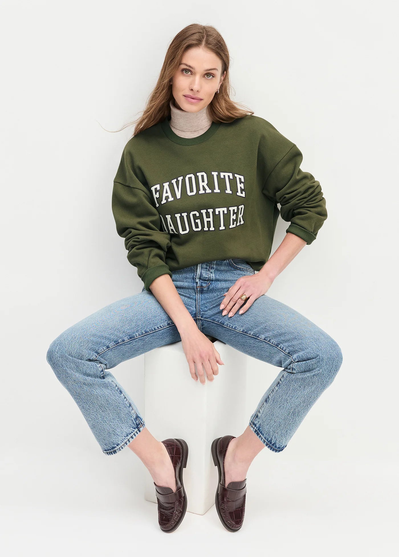 The Cropped Collegiate Sweatshirt - Green - Favorite Daughter