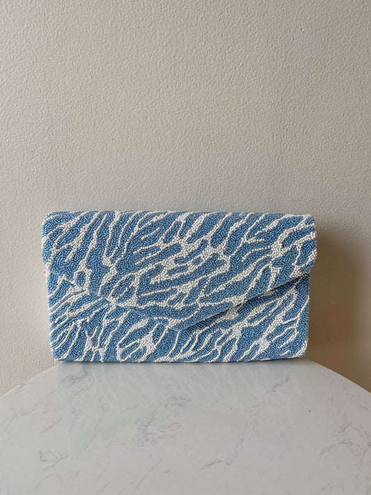 Blue Zebra Envelope Beaded Clutch -Tiana Designs