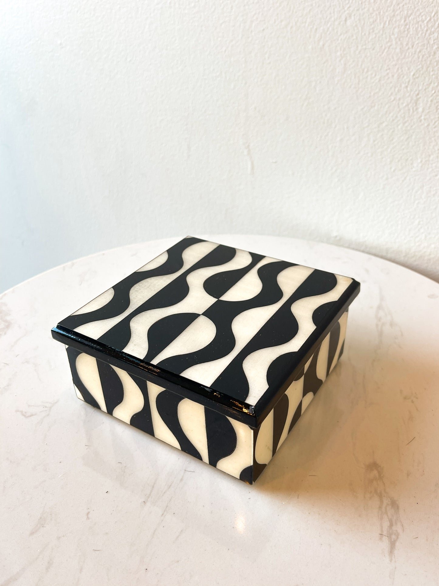 Black Designer Wooden Inlay Box, Design 2 - Made in Sorrento, Italy