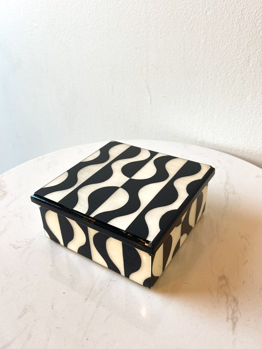 Black Designer Wooden Inlay Box, Design 2 - Made in Sorrento, Italy