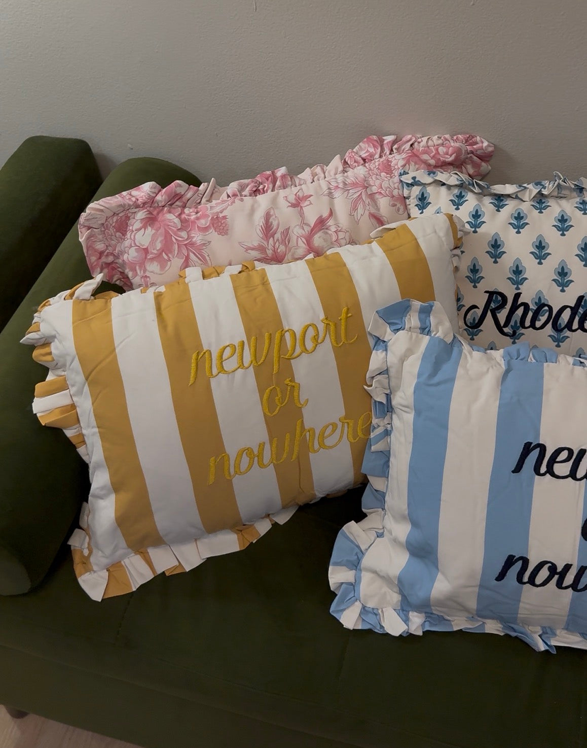 Newport or Nowhere Embroidered Pillow - Buttercup
