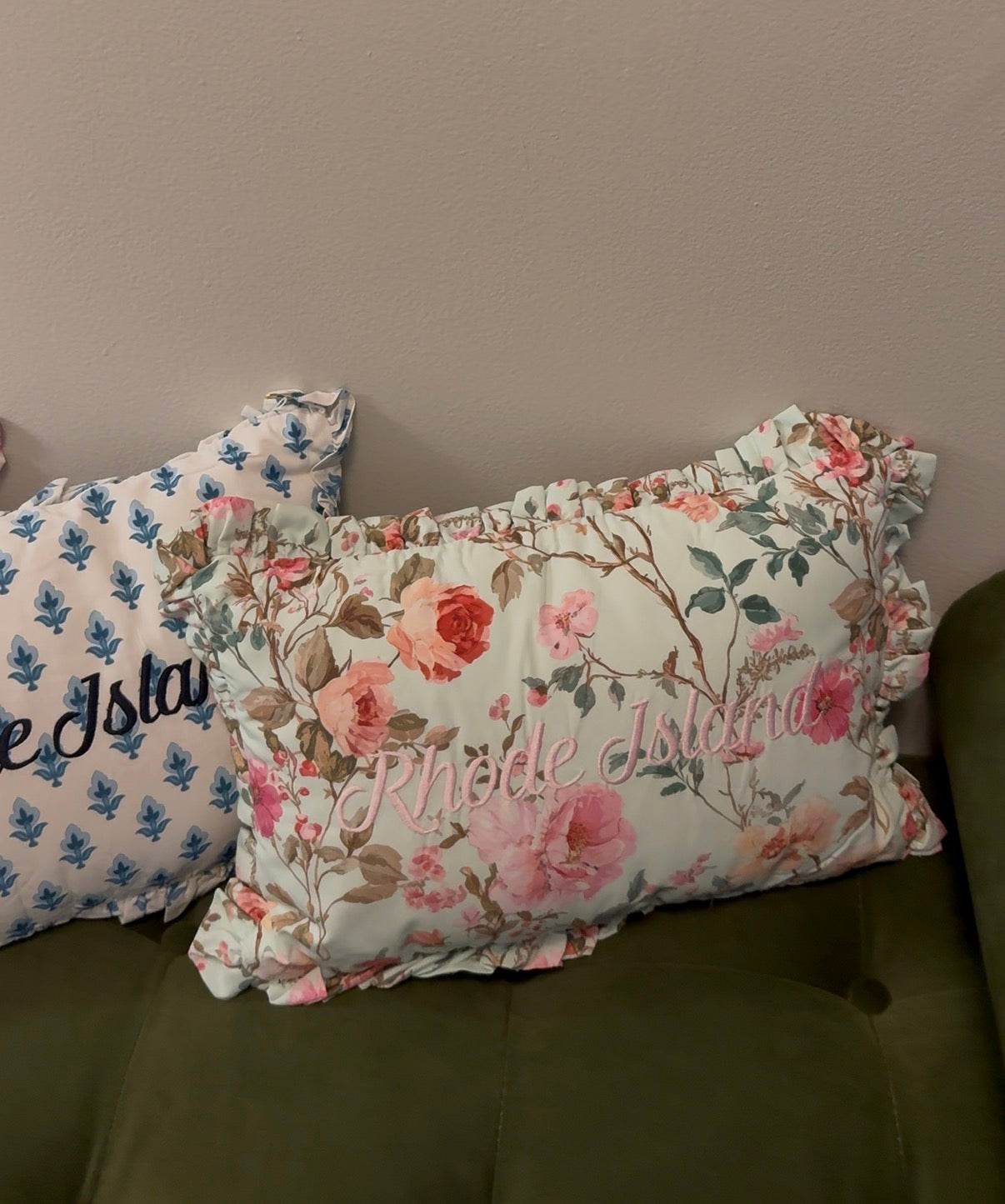 Rhode Island Ruffled Embroidered Pillow - Floral