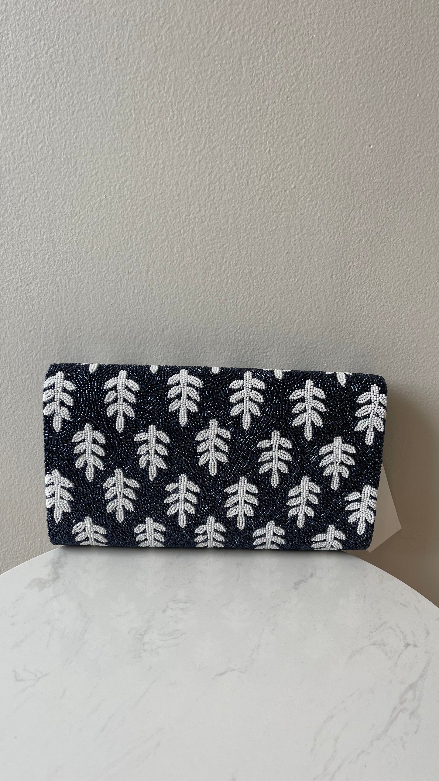 Navy and White Beaded Crossbody Clutch - Tiana Designs