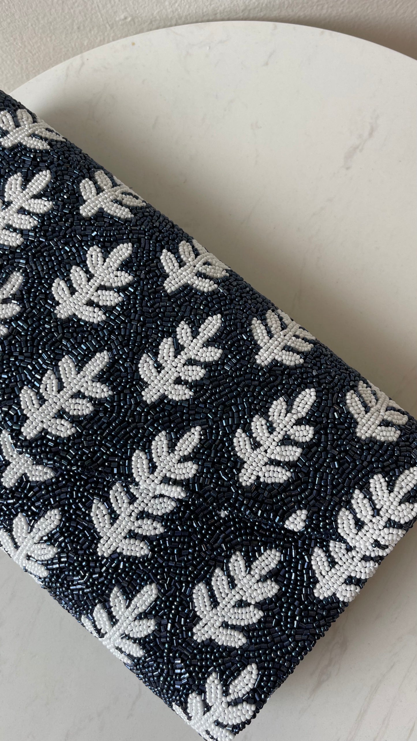 Navy and White Beaded Crossbody Clutch - Tiana Designs