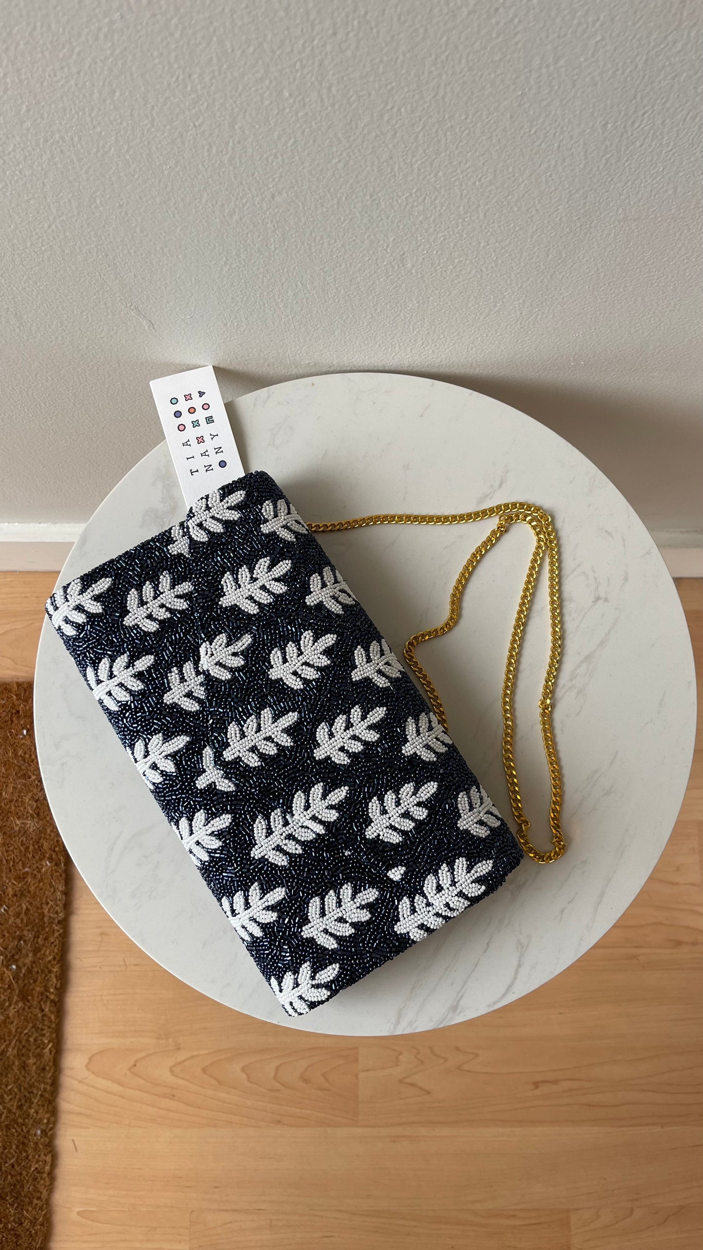 Navy and White Beaded Crossbody Clutch - Tiana Designs