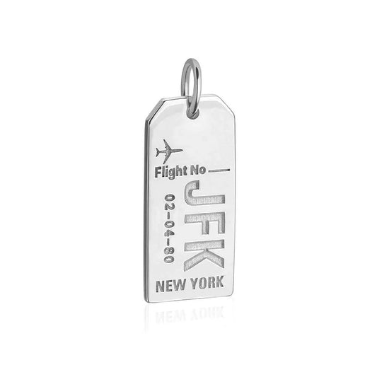 New York JFK Luggage Tag Charm - Sterling Silver - Jet Set Candy