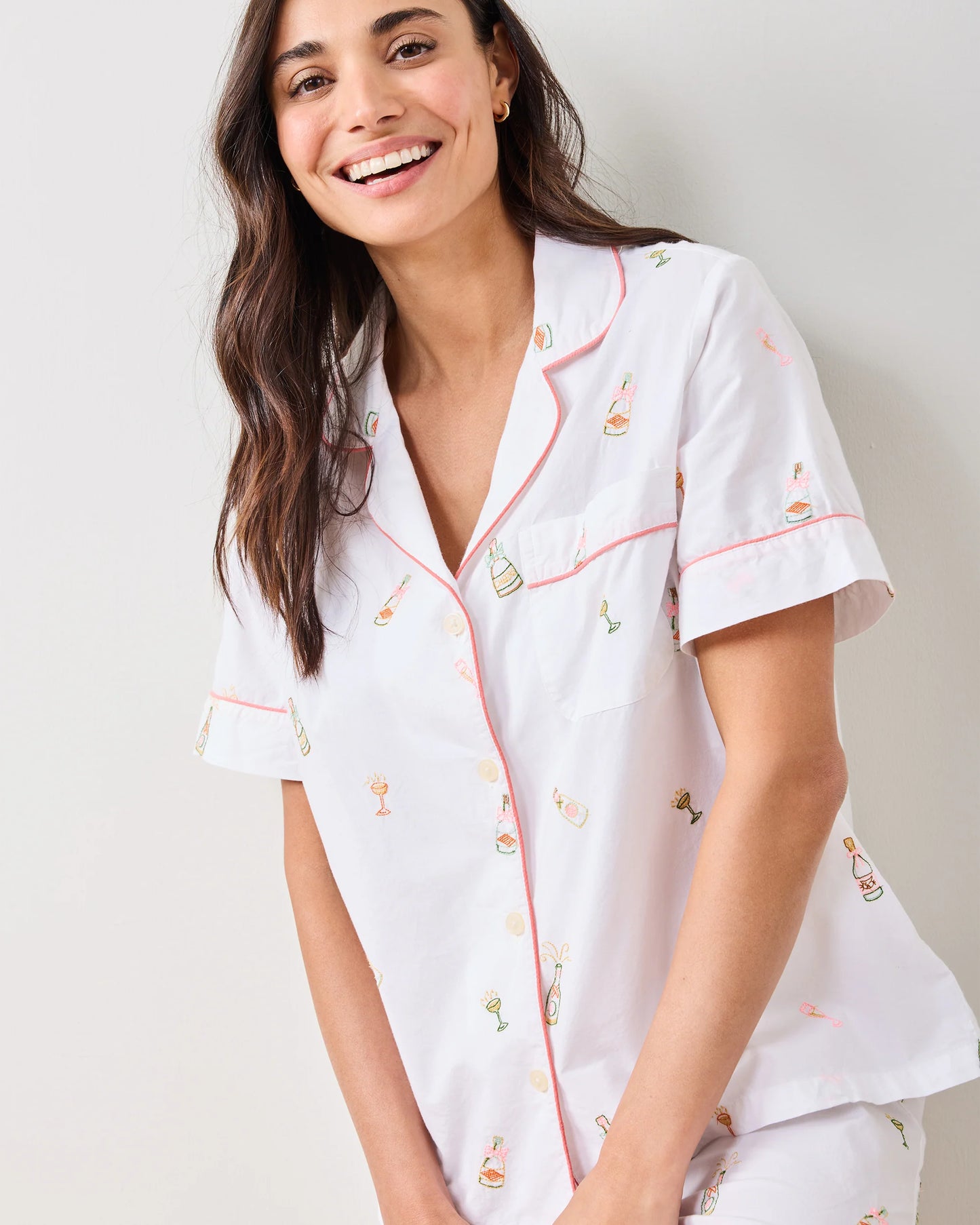 Embroidered Bubbly Brunch Pajama Set - Printfresh