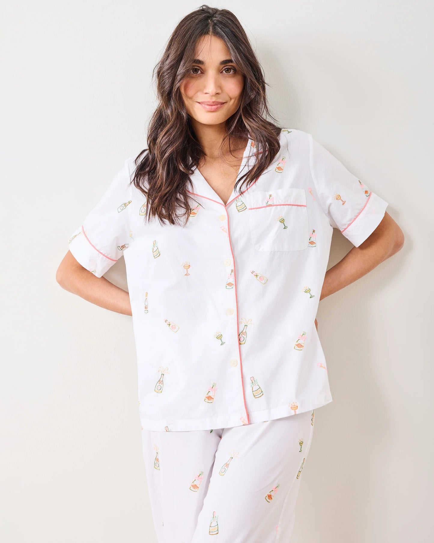 Embroidered Bubbly Brunch Pajama Set - Printfresh