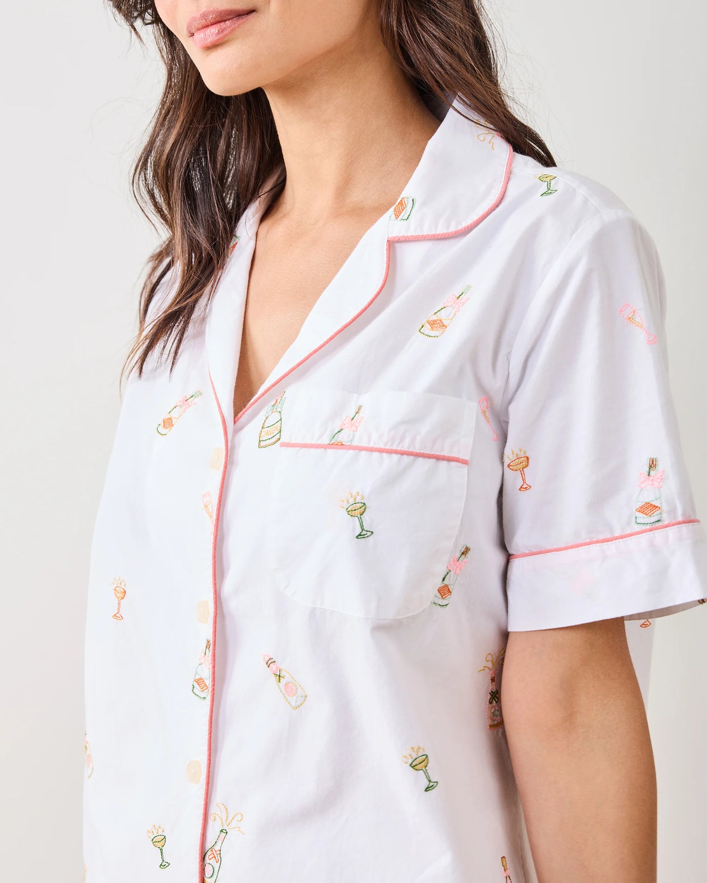 Embroidered Bubbly Brunch Pajama Set - Printfresh