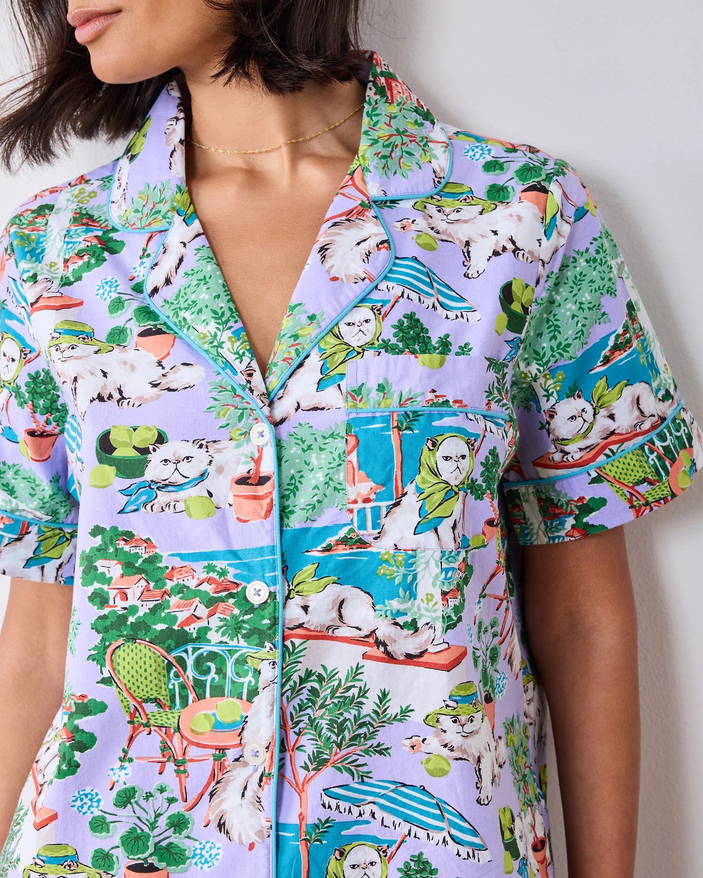 Short PJ Set in Mediterranean Meow - Printfresh