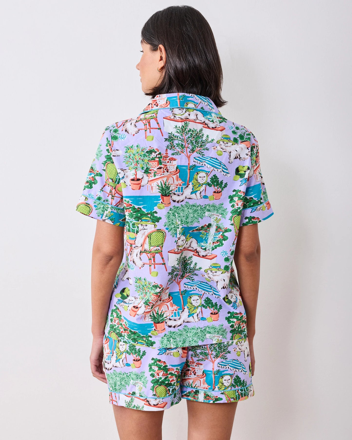 Short PJ Set in Mediterranean Meow - Printfresh
