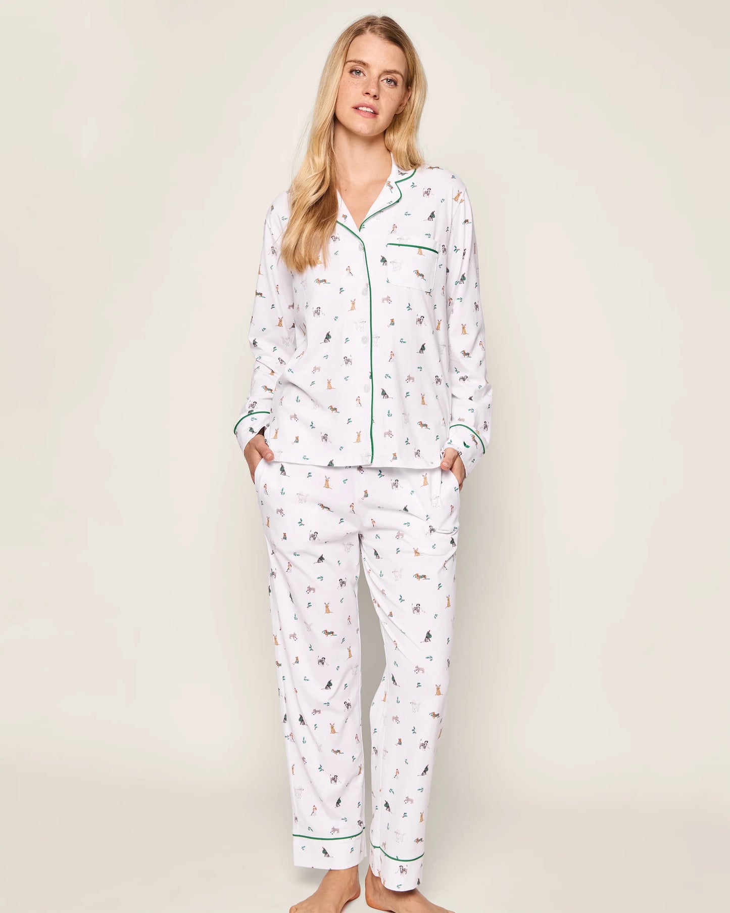 Women's Pima Pajama Set in Jingle Paws - Petite Plume