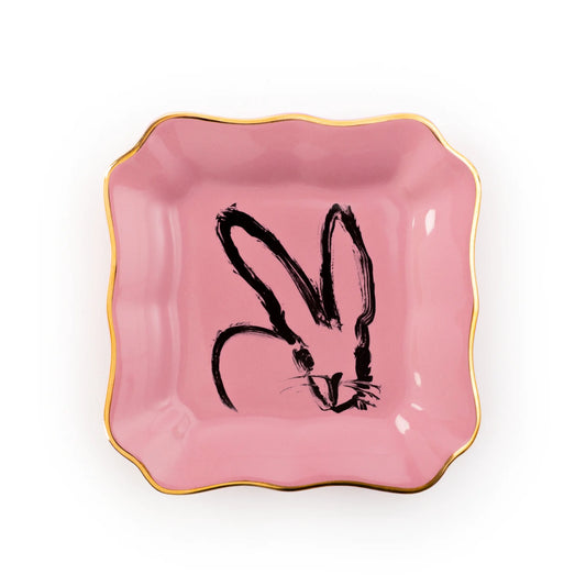 Bunny Portrait Plates - Pink with Hand-Painted Gold Rim - Hunt Slonem Hop Up Shop