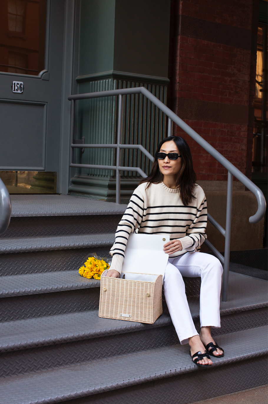 Modern Picnic Wicker Bag - White