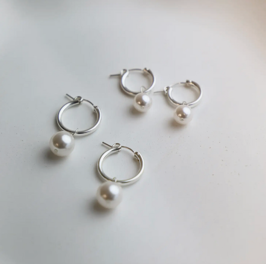 Audrey Pearl Earrings - Two Sizes - Silver