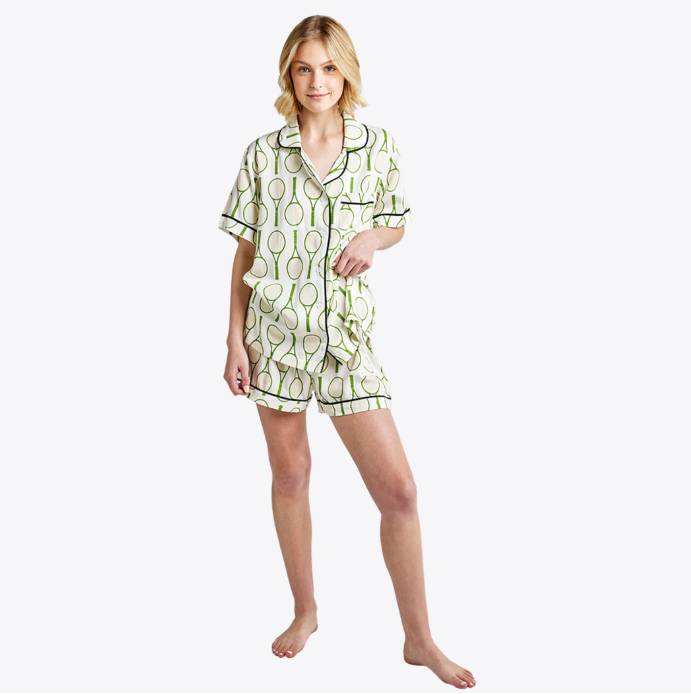 Tennis Time Pajama Short Set - Green - Katie Kime