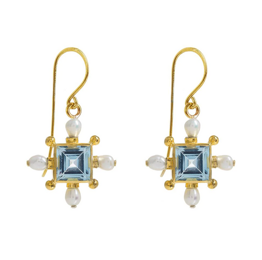 Blue Topaz Cross Earrings - Freya Rose