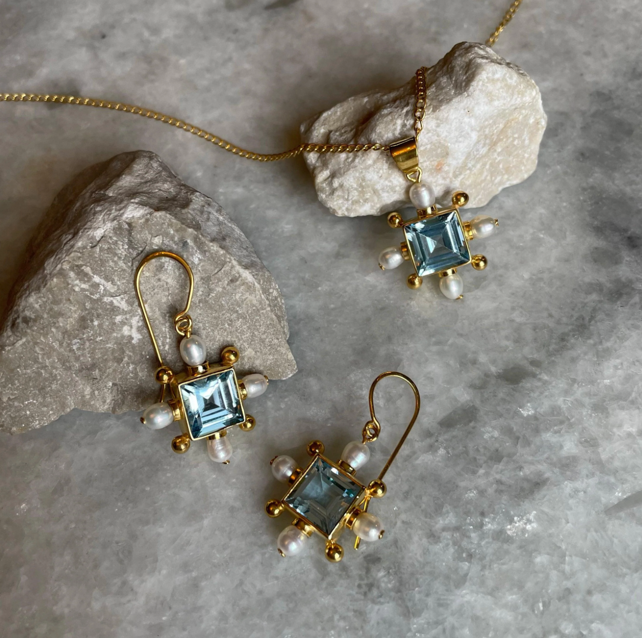 Blue Topaz Cross Earrings - Freya Rose