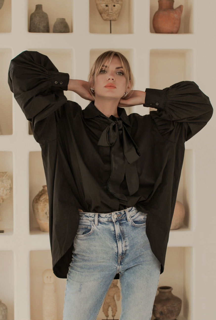 Merci Balloon Sleeve Oversized Shirt - Black