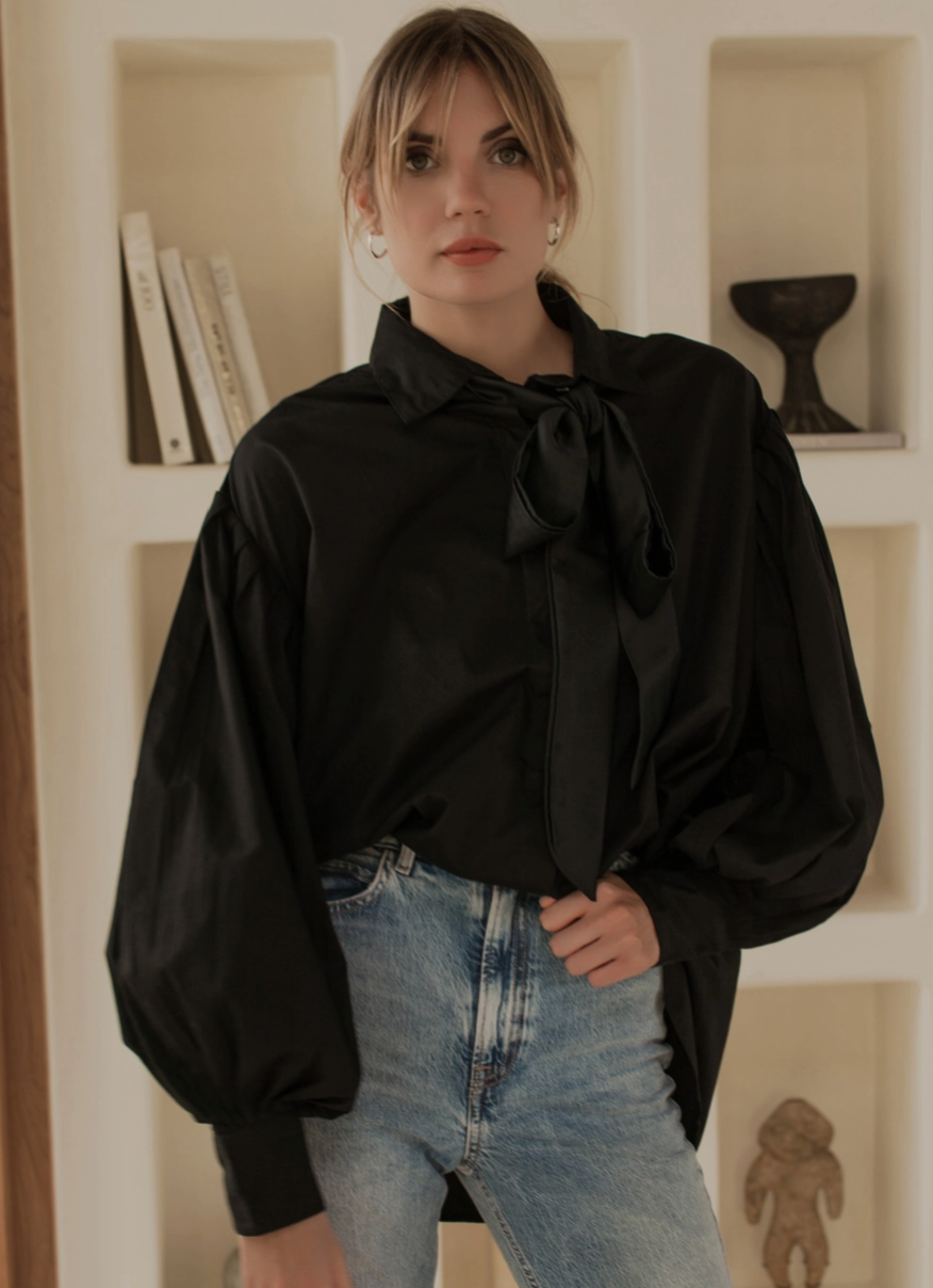 Merci Balloon Sleeve Oversized Shirt - Black