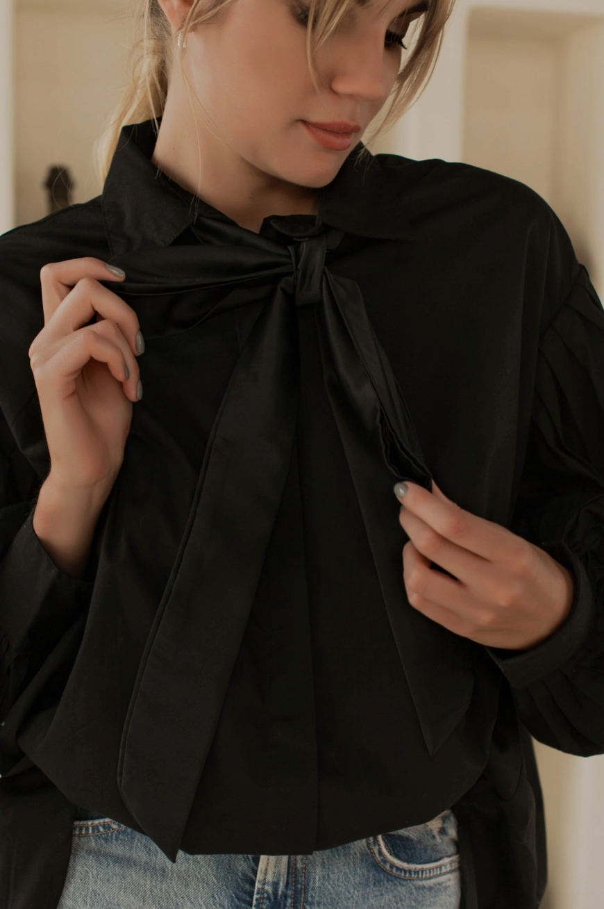 Merci Balloon Sleeve Oversized Shirt - Black