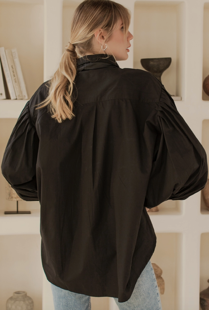 Merci Balloon Sleeve Oversized Shirt - Black